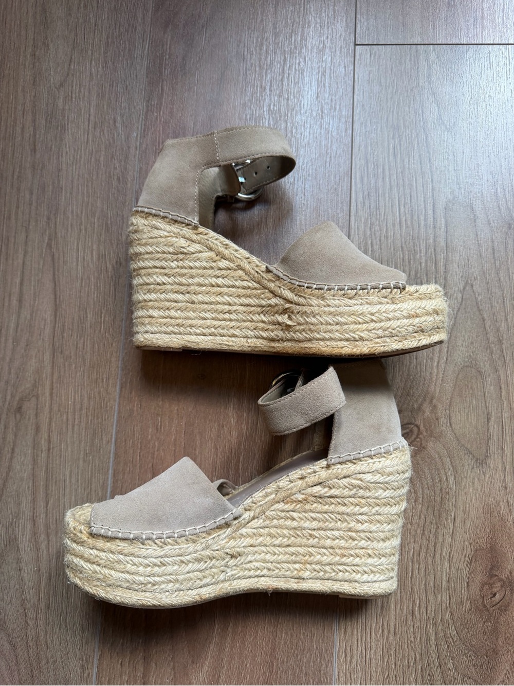Marc Fisher Beige Suede Espadrille Wedge Sandals